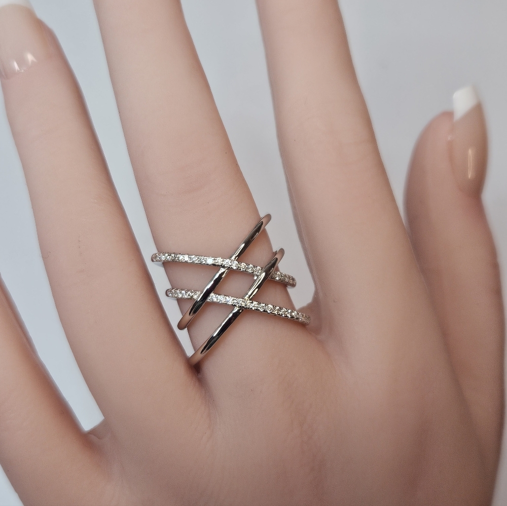 Double X Band Sterling Silver Moissanite Wide Band Ring ATTN: READ DESCRIPTION!
